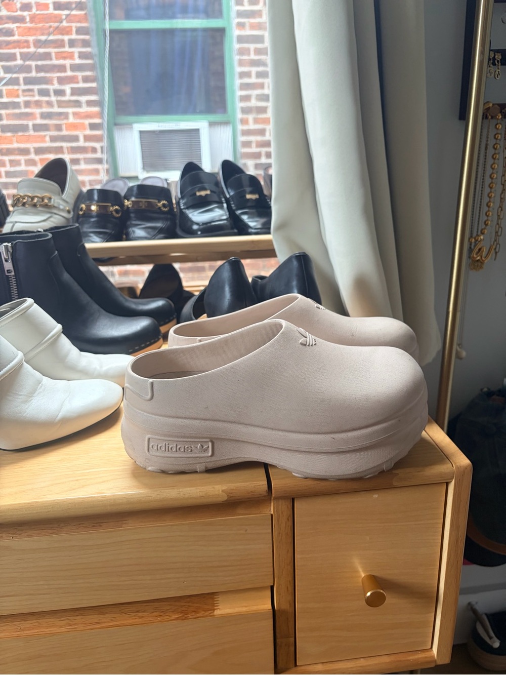 adidas Beige Platform Slip-On Clog SZ 7